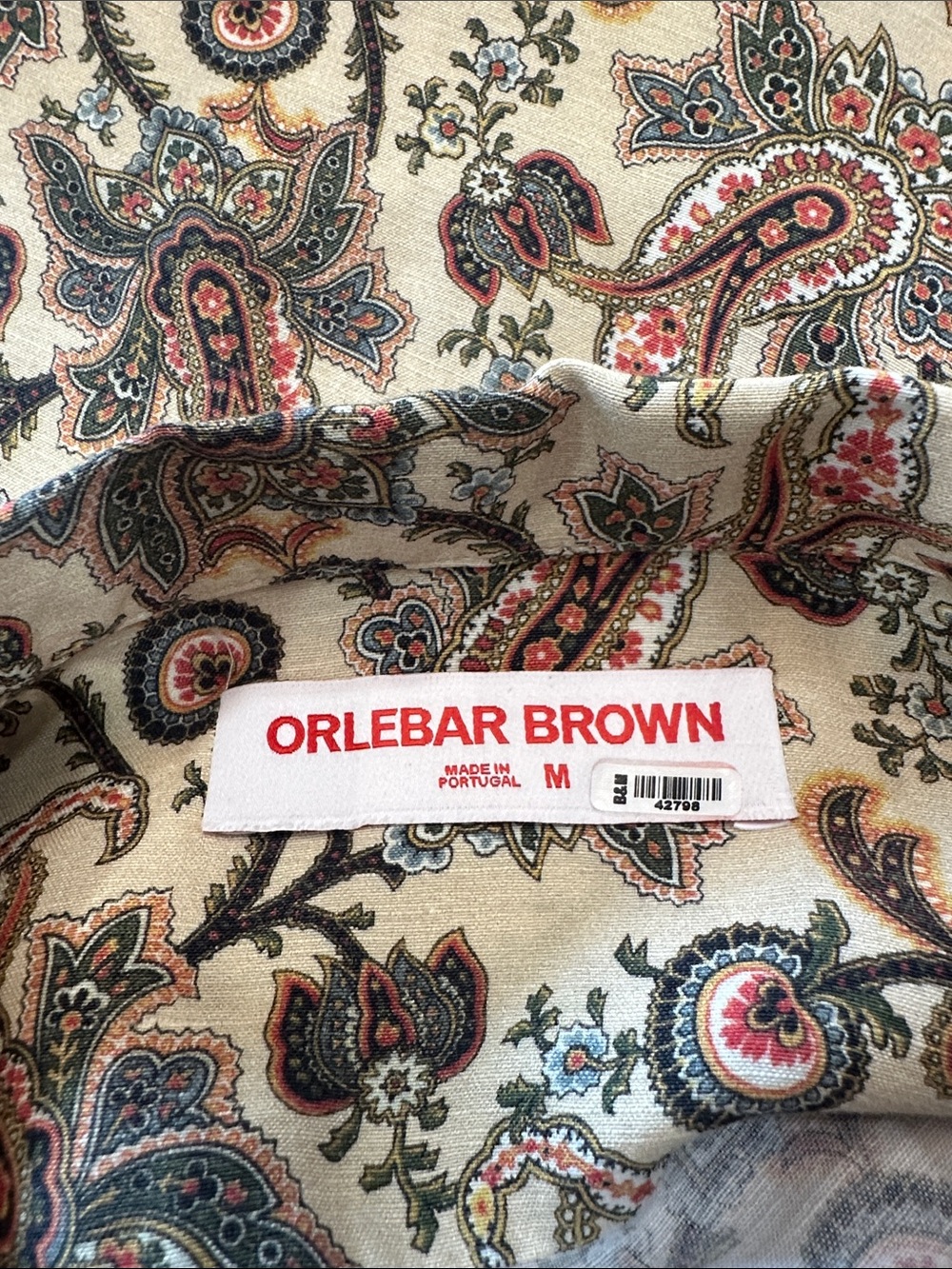 Orlebar Brown Beige Paisley Short-Sleeve Button-Down Shirt - Picture 4 of 5